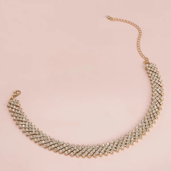 🆕 Iced Out Rhinestone Gold Chunky Chain Choker - Picture 4 of 6